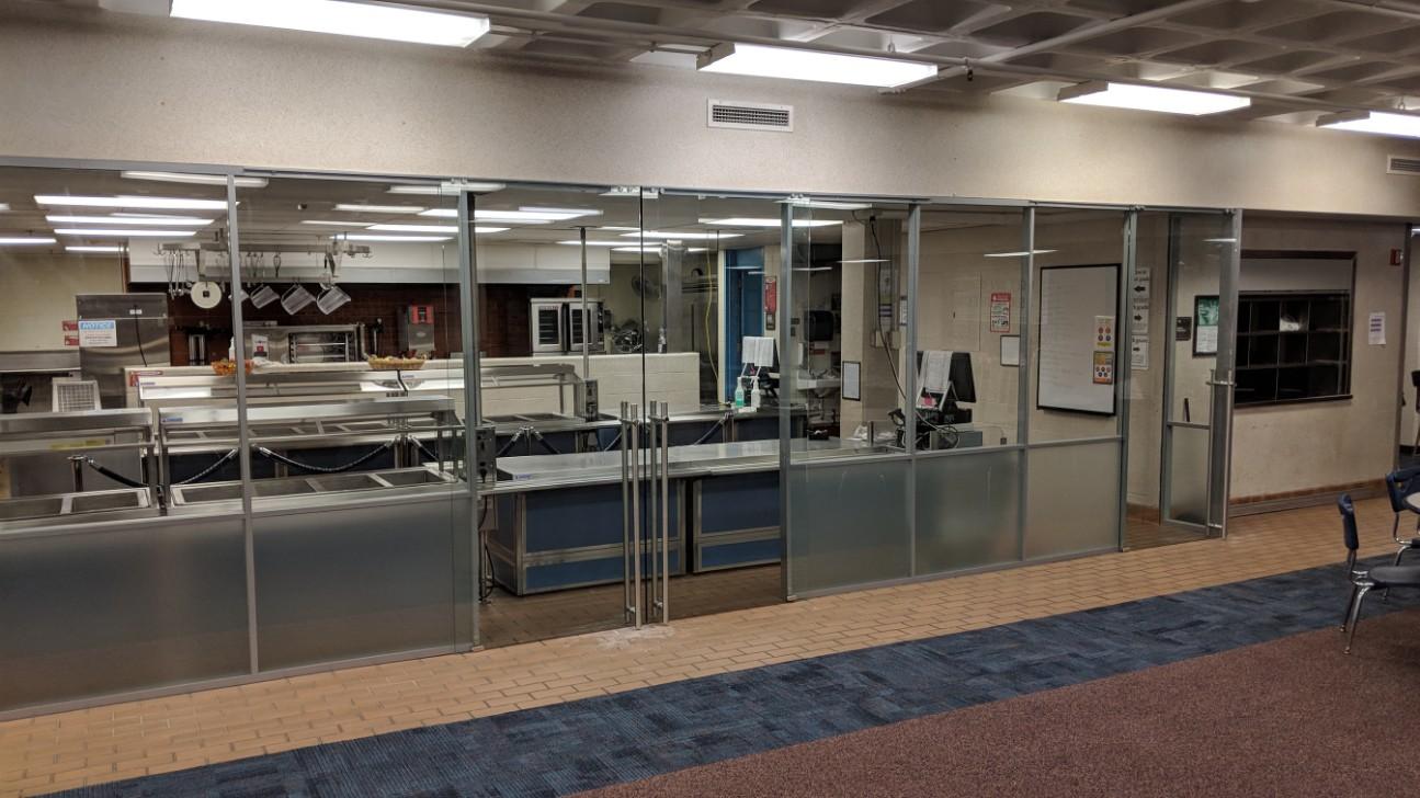 Cafeteria demountable walls frosted film glass with clear tempered glass