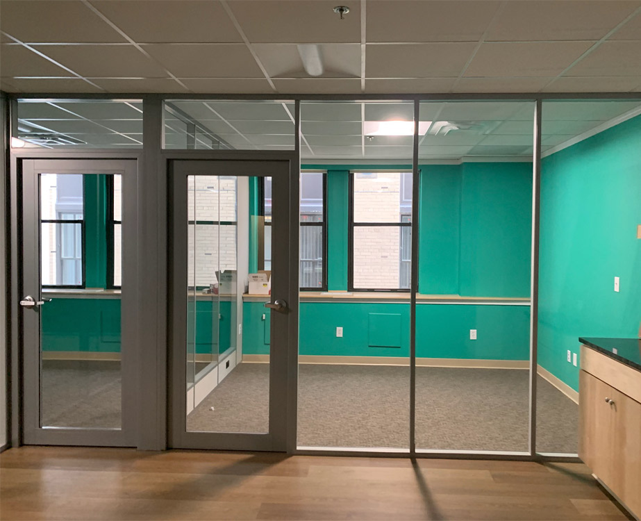 Corporate glass offices with aluminum frame doors