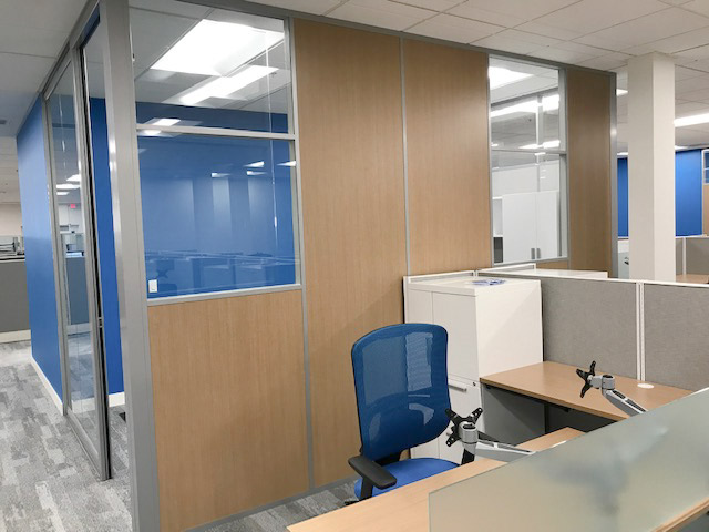 Demountable Wall Office with Laminate Wall Panels and Glass Panels