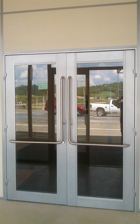 Double Swing Aluminum Framed Glass Door with Right-Angle Tubular Pulls