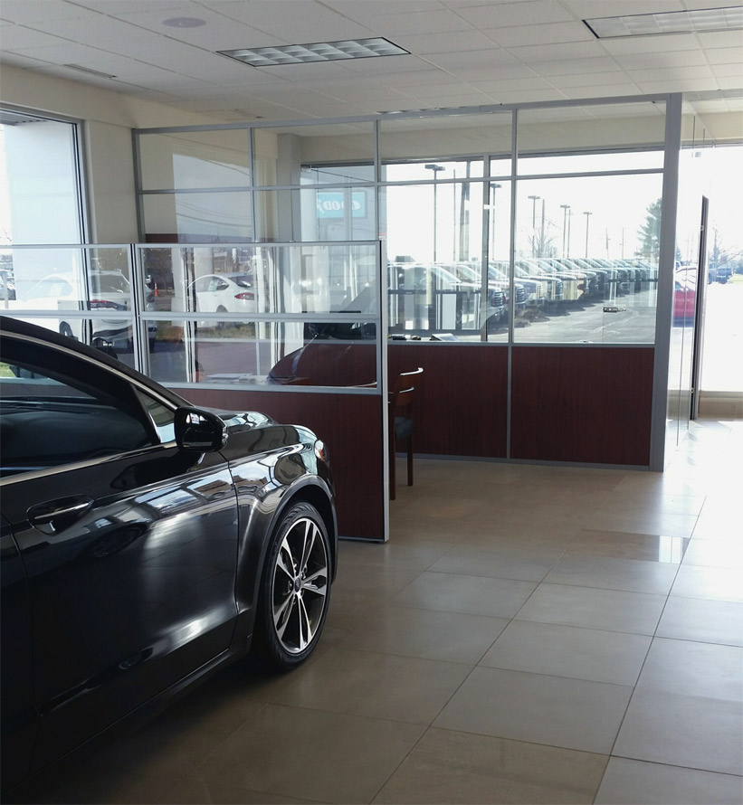 Flex Series car dealership office to match existing divider furnishings
