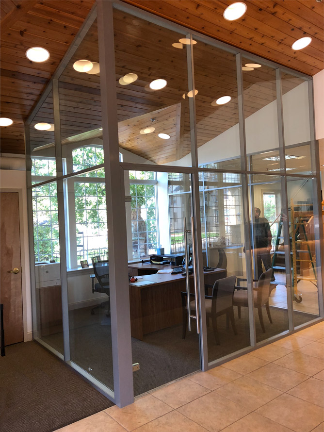 Flex Series glass office walls financial institution installation