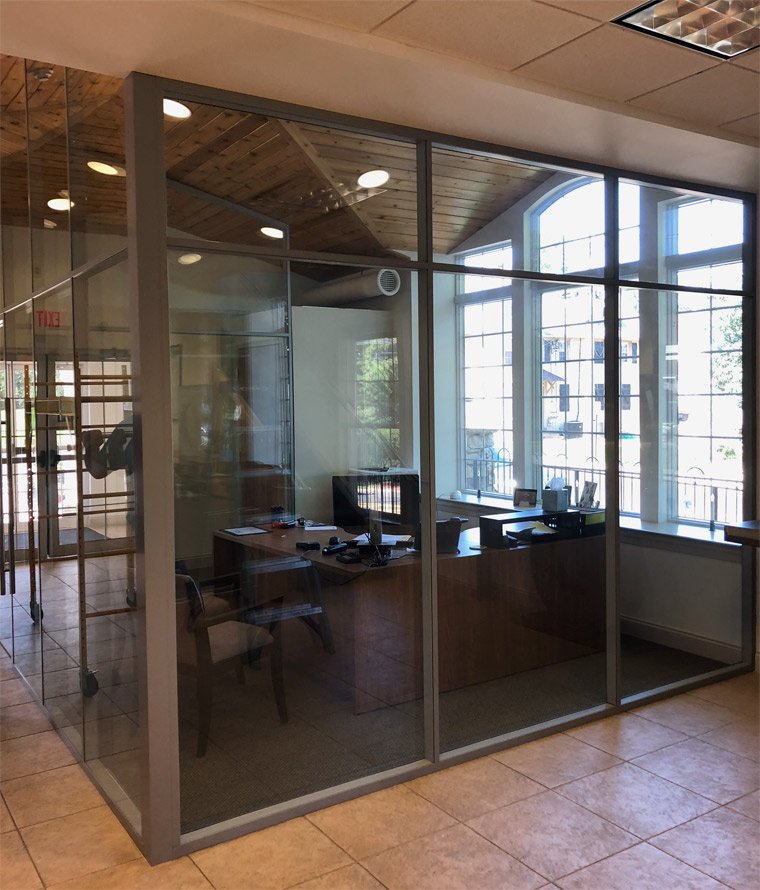 Full Height glass office walls financial institution installation