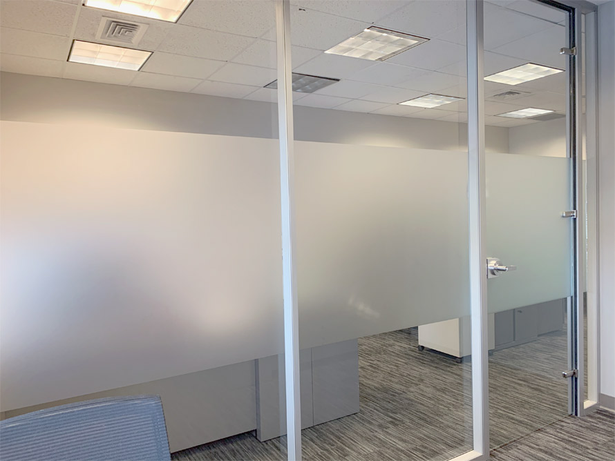 Floor to ceiling glass walls with privacy window film - Flex Series
