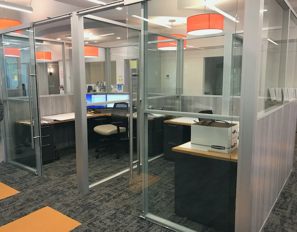 Private Offices with Frameless Glass Sliding Doors