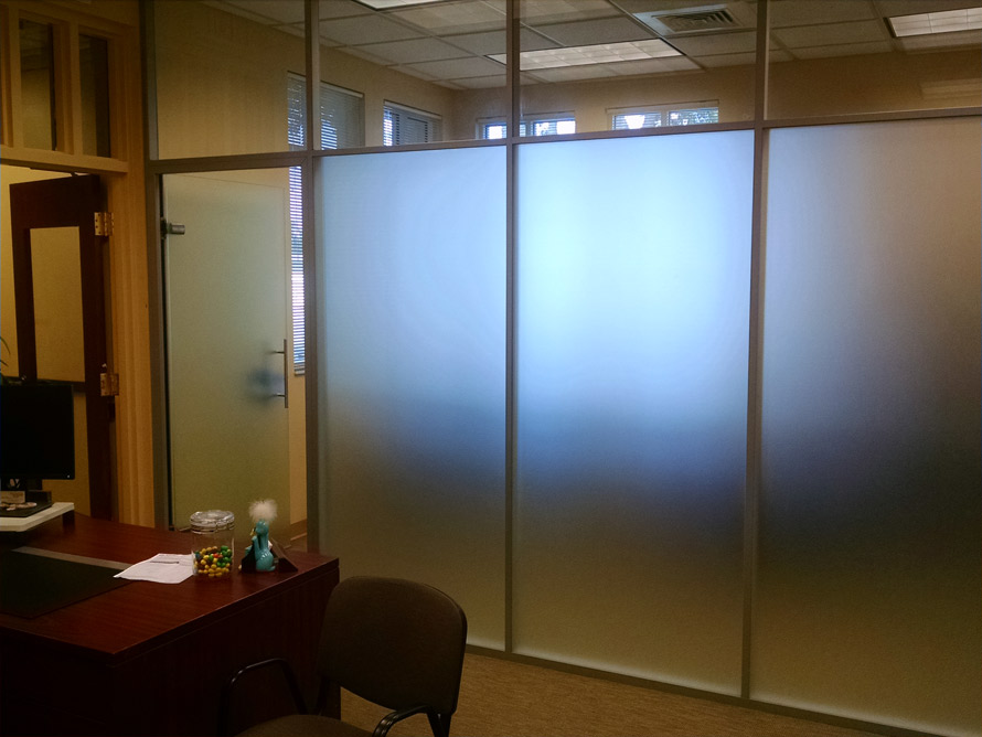 Frosted glass private offices with clear glass clerestory - Flex Series