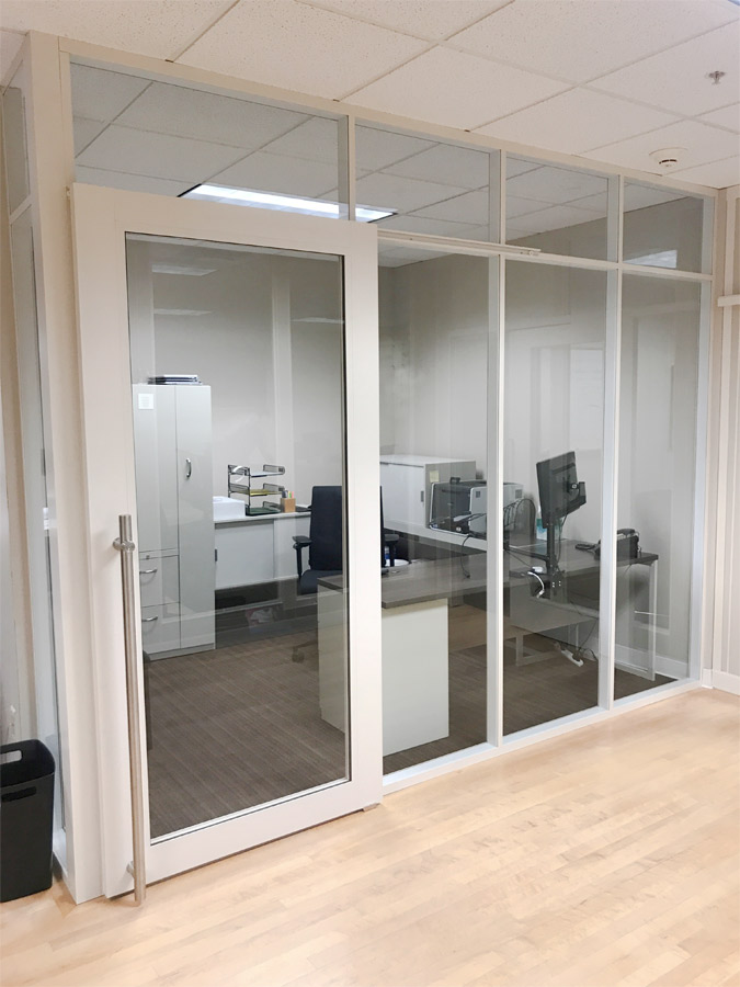 Glass offices NxtWall Flex Series - Warm White Aluminum Frame Finish