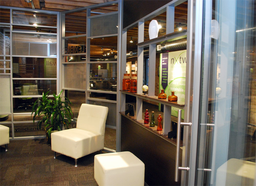 NxtWall Flex series lounge with shelving
