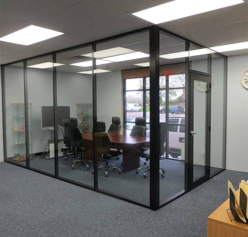 Black aluminum and glass conference room