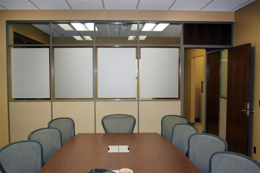 Conference room with privacy glass film and clerestory
