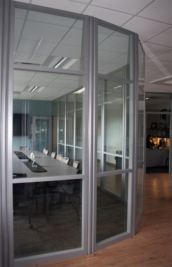 Curved glass wall conference room