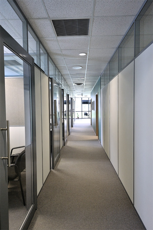 Flex series demountable wall office system with glass clerestory