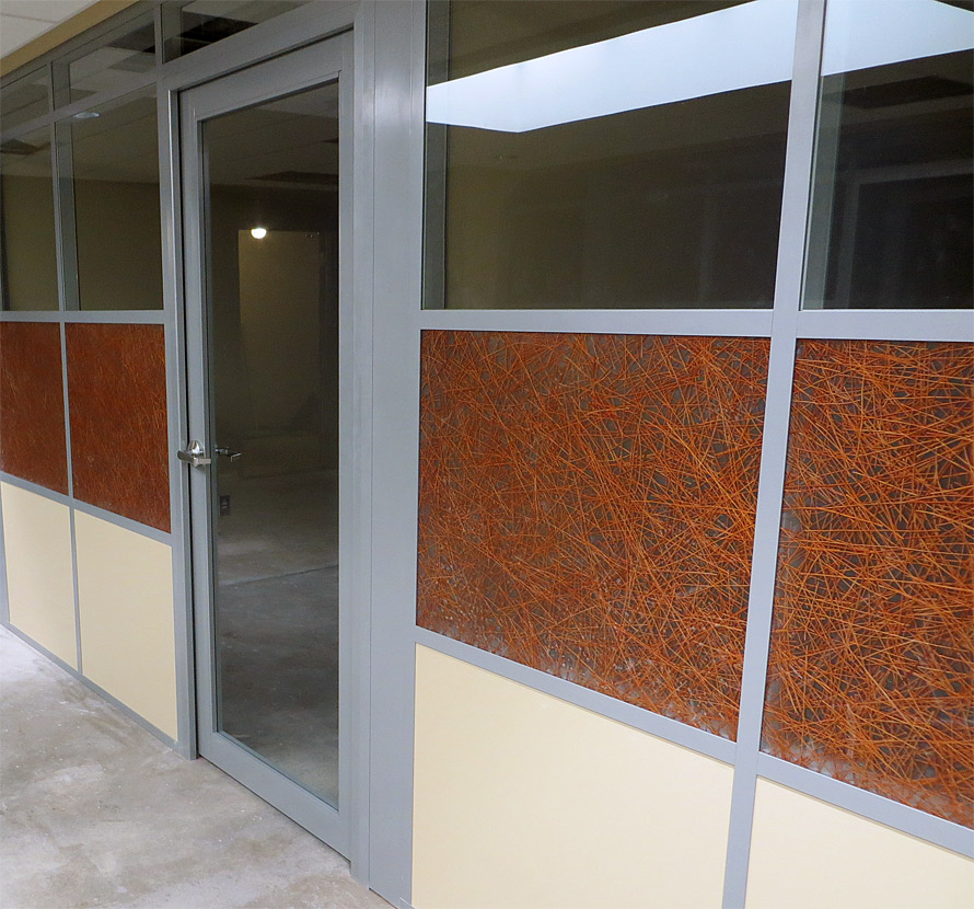 MSU offices with 3form custom pressed glass wall panels