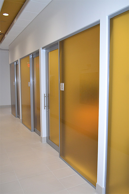 Flex series offices with custom film glazing