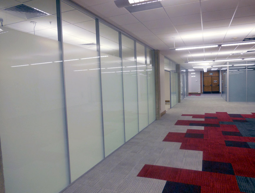 Frosted glass classroom walls - University
