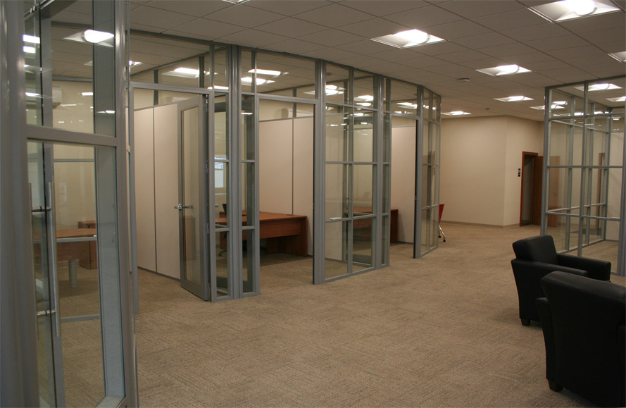 Glass office walls solid panel demising walls