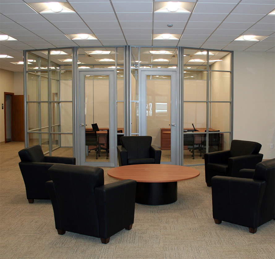 Glass offices with aluminum framed doors