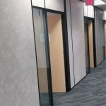 Corporate Office Wall Fronts - Black Framing and Vinyl Wrapped Gypsum Glass Sidelights