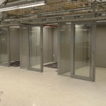 Freestanding offices Flex series with sliding aluminum-frame doors