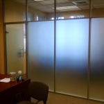 Frosted glass private offices with clear glass clerestory - Flex Series