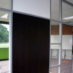 Flex series corner office with veneer solid wood panel and glass