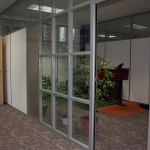 Mixed panel double glazed office walls with glass clerestory