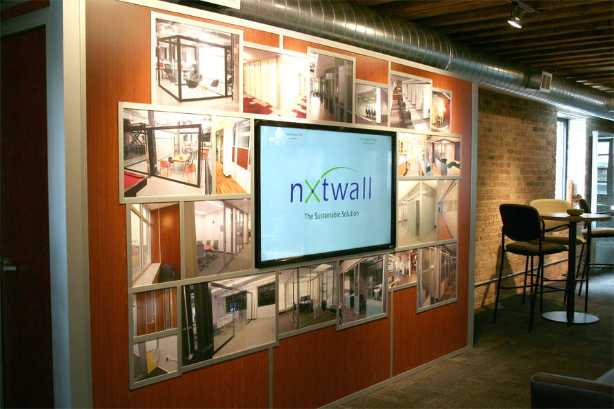 Feature wall with touchscreen tv technology - NxtWall Chicago showroom