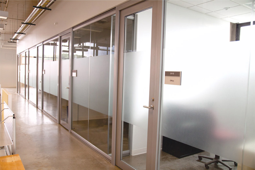 University glass wall system installation - View Series