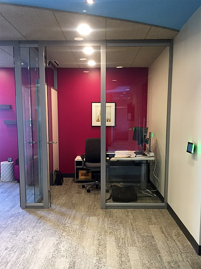 Glass office with custom wingback sidewall