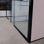 Freestanding View series glass office fronts with flex sidewalls