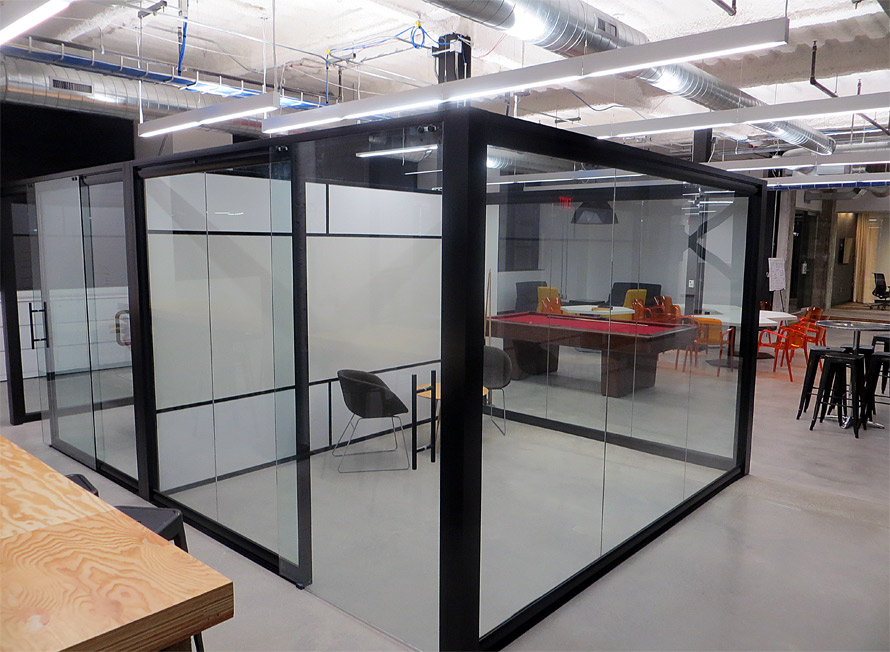 Freestanding glass offices with black framing - View Series