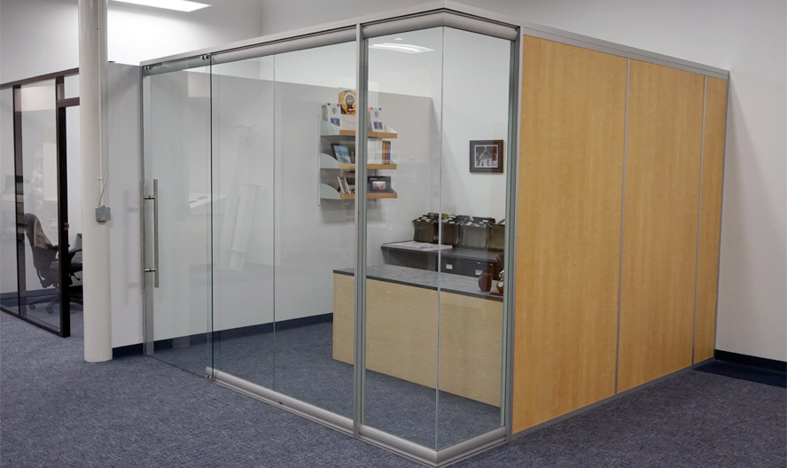 View series glass office front with Flex series solid sidewall