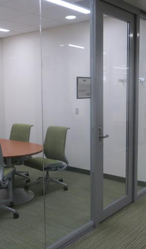 Interior glass office door with aluminum frame
