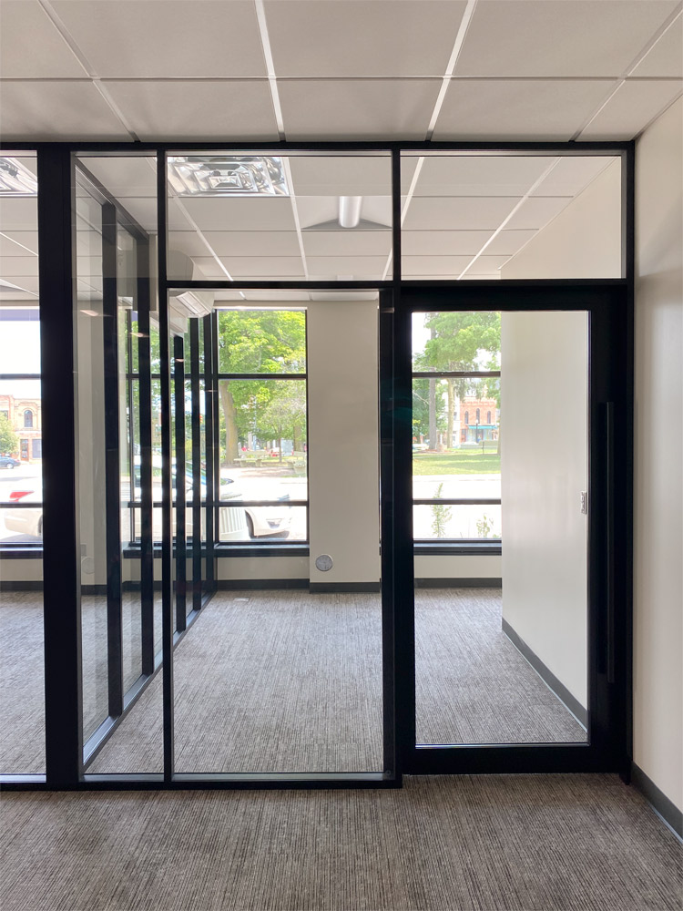 Black aluminum frame Flex-Series full-height glass offices #1636