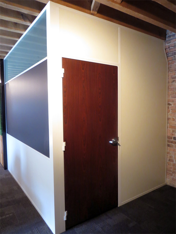 Flex series office with white trim and solid mahogany door #0428