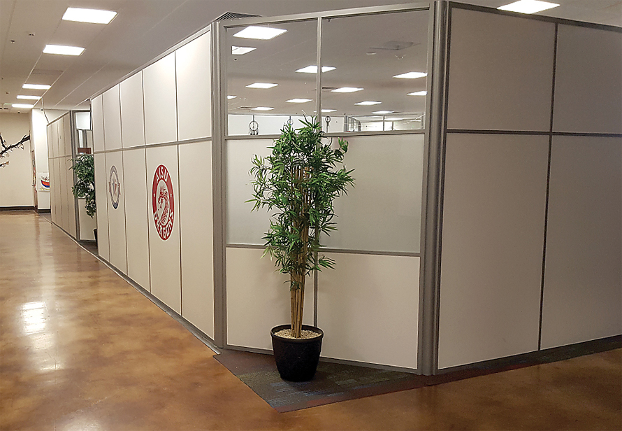 Freestanding solid office walls with glass clerestory #0923