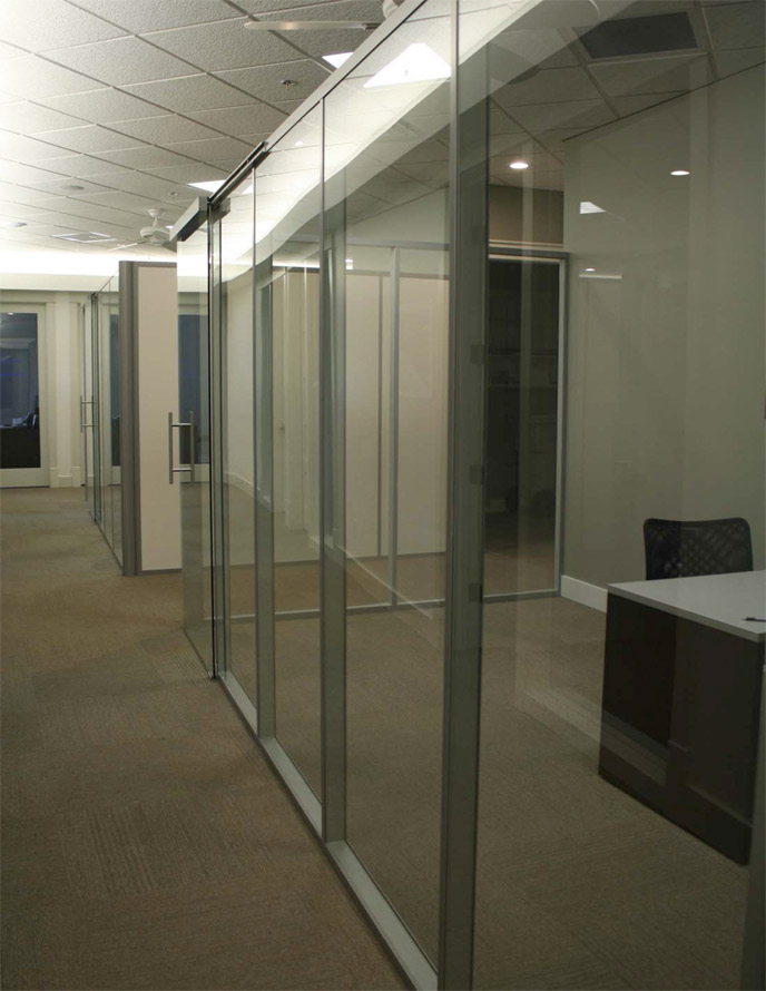 Glass Office with sliding frameless glass door #1070