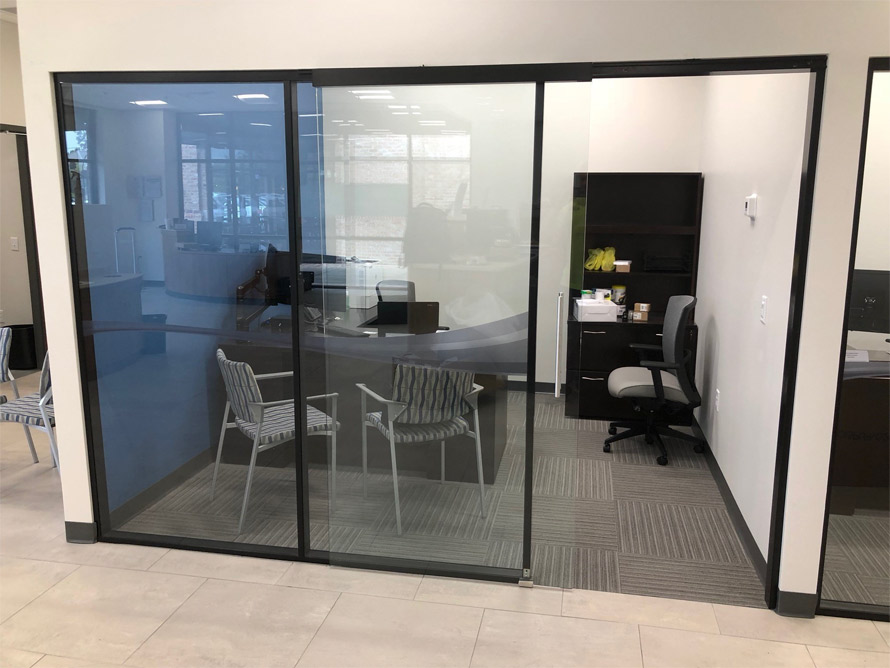 Glass offices financial institution installation full height glass #1211