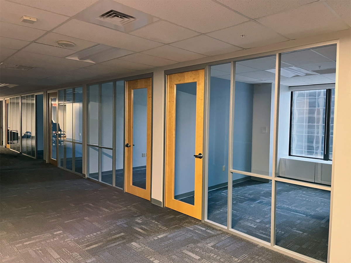 Glass offices and wood frame full lite glass swing doors #1675