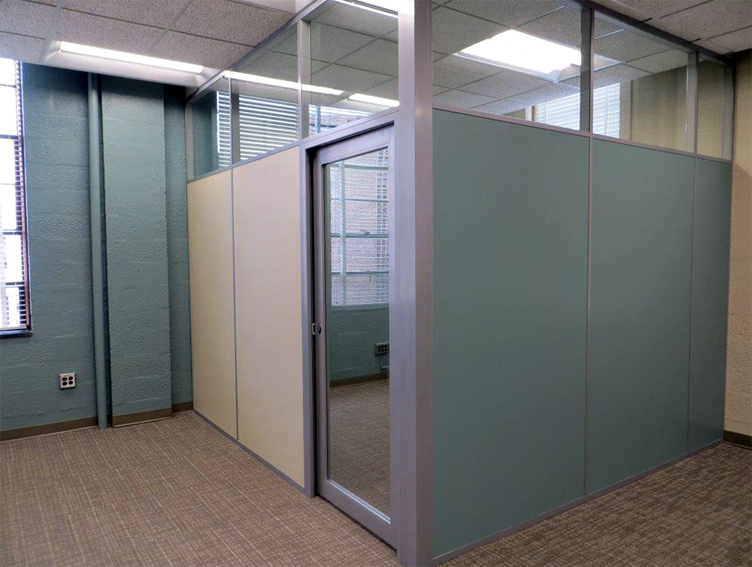 Solid panel office with clerestory & aluminum framed glass door #0225