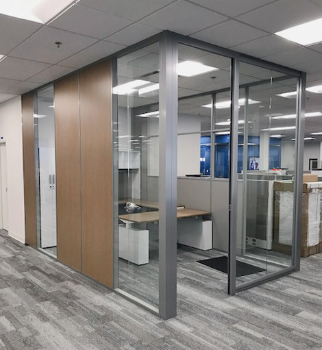 NxtWall demountable walls - Flex Series glass and solid full height side walls with View Series glass fronts #1656