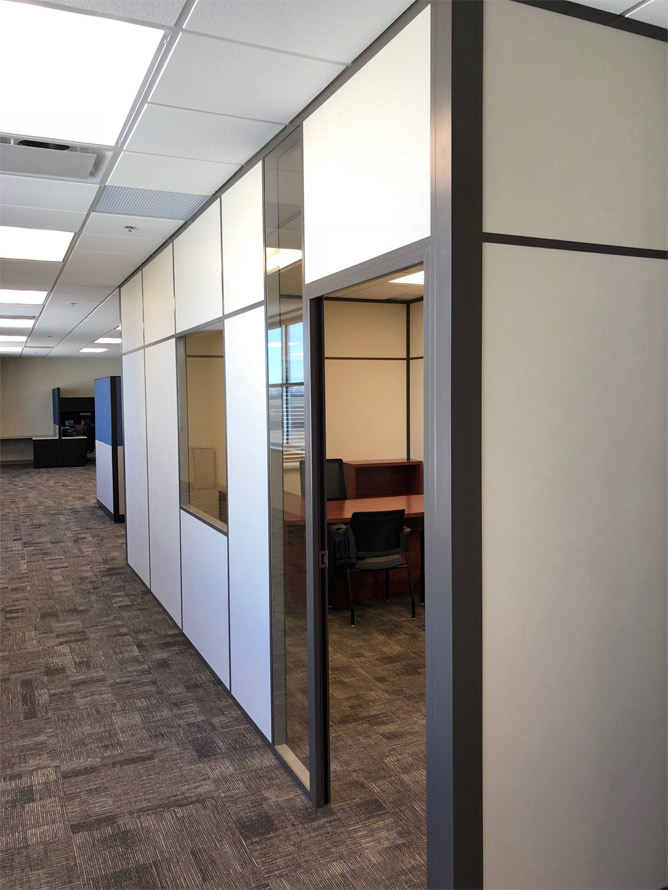 Office with glass window and sidelight brown aluminum wall framing #1204