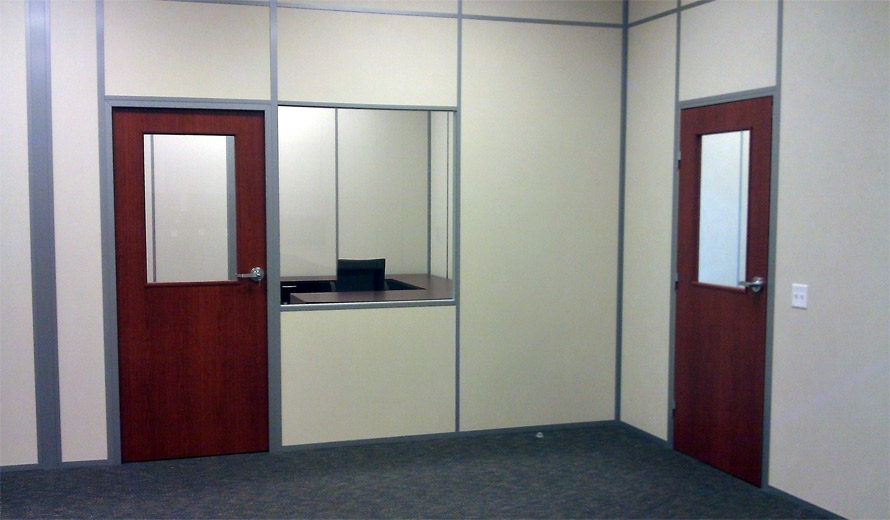 Solid Office Walls with Sliding Glass Teller Window #0215