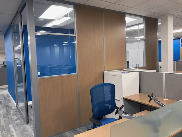 Solid wall panel and glass wall demountable wall office configuration #1657