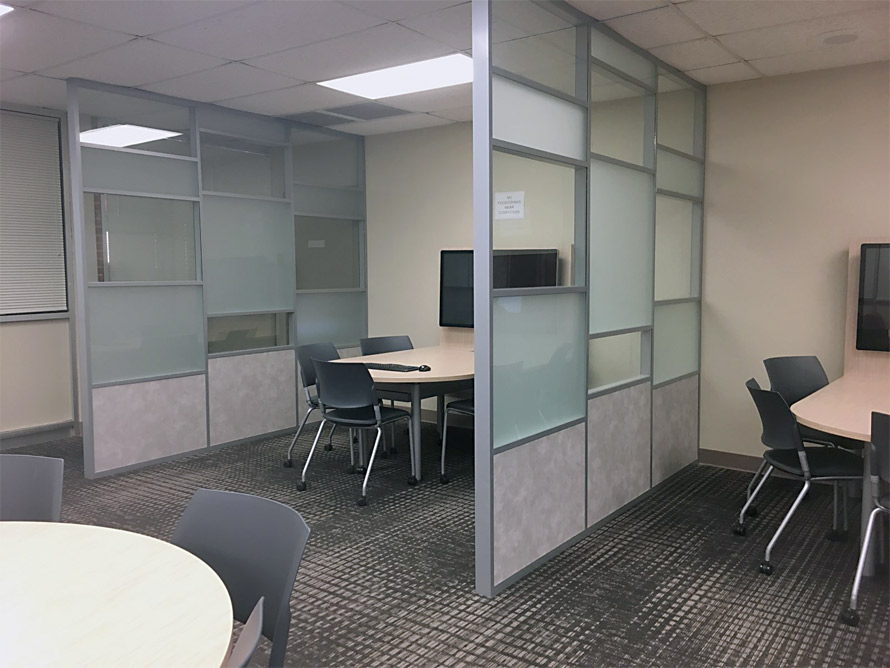 Demountable Semi-Private Divider Walls with Glass and Solid Panels - Flex Series University Installation #1175
