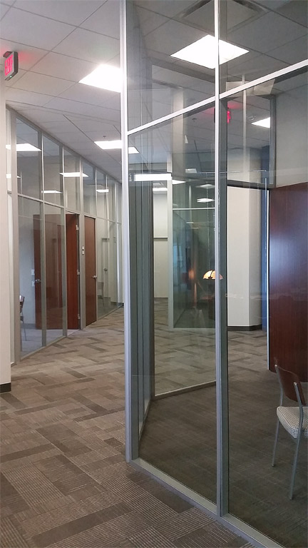 Angled interior glass wall private offices flex series #0616