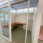 Flex Series Glass Offices Warm White Frame Finish Full Lite Aluminum Sliding Door #1778