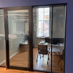 Glass office black aluminum frame full lite sliding door #1802