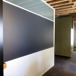 Flex series wall with integrated chalkboard and white wall trim #0436