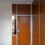 Office with solid wood panels matching door and glass sidelight #0354